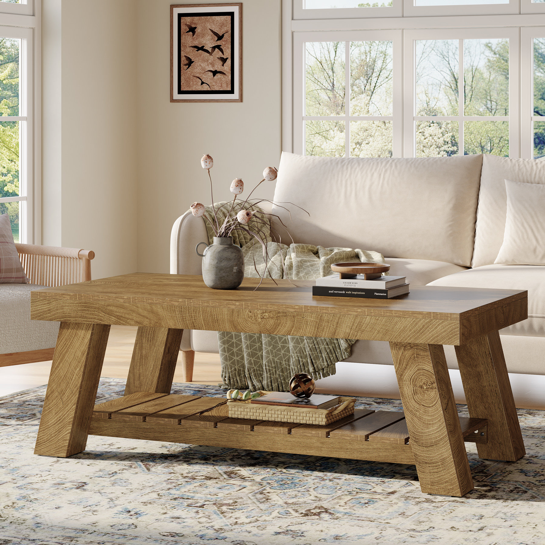 Millwood Pines 47.24" Farmhouse Rectangular Coffee Table for Living — free download